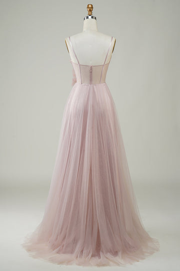 Blush A-Line Corset Long Tulle Ball Dress with Appliques